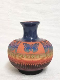Native American Navajo Red Clay Pot with Butterfly