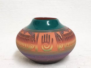 Native American Navajo Red Clay Pot with Healing Hand