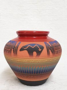 Native American Navajo Red Clay Pot with Bear