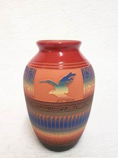 Native American Navajo Red Clay Vase with Eagle