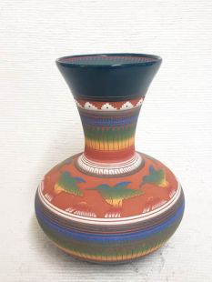 Native American Navajo Red Clay Pot with Hummingbirds