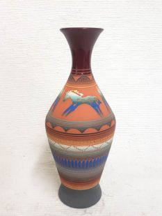 Native American Navajo Red Clay Vase with Horse