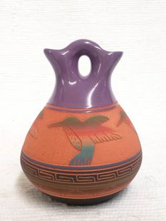 Native American Navajo Red Clay Wedding Vase with Hummingbirds