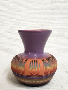 Native American Navajo Red Clay Pot with Healing Hand