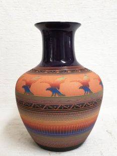 Native American Navajo Red Clay Pot with Eagles