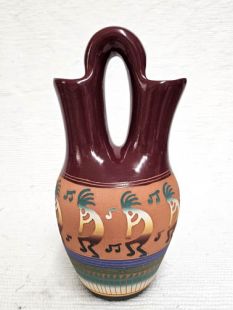 Native American Navajo Red Clay Wedding Vase with Kokopelli