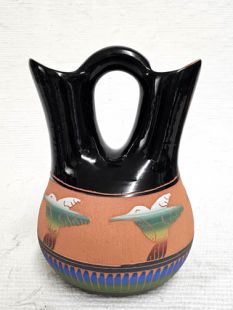 Native American Navajo Red Clay Wedding Vase with Hummingbirds