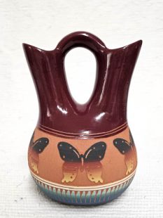 Native American Navajo Red Clay Wedding Vase with Butterflies