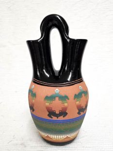 Native American Navajo Red Clay Wedding Vase with Turtles