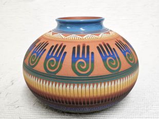 Native American Navajo Red Clay Pot with Healing Hands