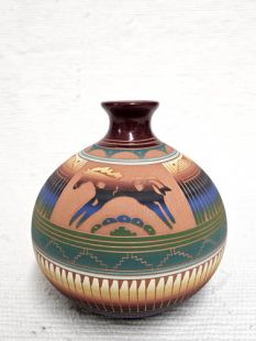 Native American Navajo Red Clay Smoke Pot with Horse