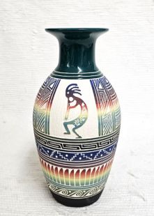 Native American Navajo White Clay Vase with Kokopelli