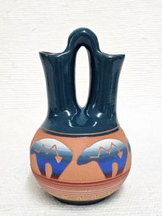 Native American Navajo Red Clay Wedding Vase with Bears