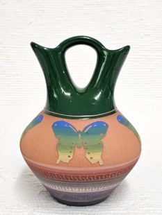 Native American Navajo Red Clay Wedding Vase with Butterflies