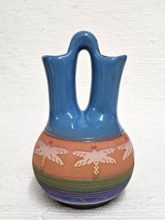 Native American Navajo Red Clay Wedding Vase with Dragonflies