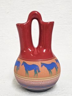 Native American Navajo Red Clay Wedding Vase with Horses