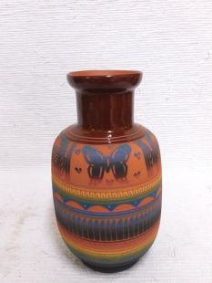 Native American Navajo Red Clay Vase with Butterfly