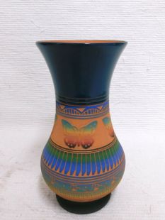 Native American Navajo Red Clay Vase with Butterfly