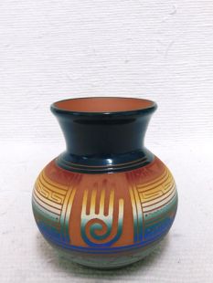 Native American Navajo Red Clay Pot with Healing Hand