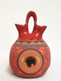 Native American Navajo Red Clay Four Corners Wedding Vase 
