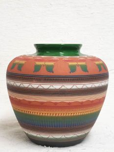 Native American Navajo Red Clay Pot with Butterflies