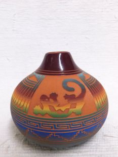 Native American Navajo Red Clay Smoke Pot with Lizard