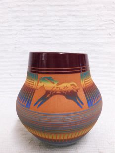 Native American Navajo Red Clay Pot with Horse