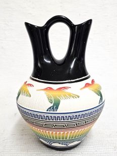 Native American Navajo White Clay Wedding Vase with Hummingbirds
