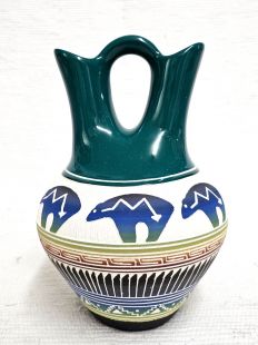 Native American Navajo White Clay Wedding Vase with Bears