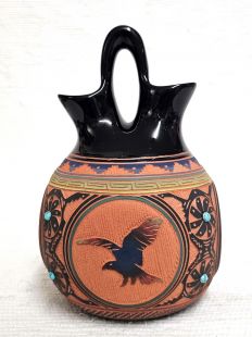 Native American Navajo Red Clay Four Corners Wedding Vase 