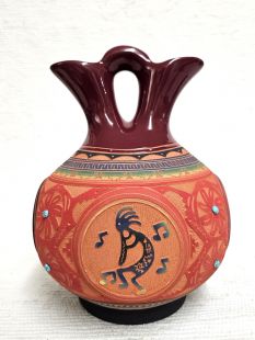 Native American Navajo Red Clay Four Corners Wedding Vase 