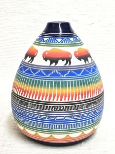 Native American Navajo White Clay Pot with Buffalo