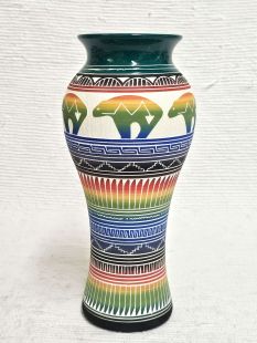 Native American Navajo White Clay Vase with Bears