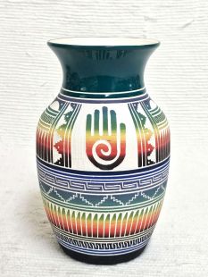 Native American Navajo White Clay Vase with Healing Hand