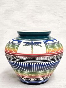 Native American Navajo White Clay Pot with Dragonfly