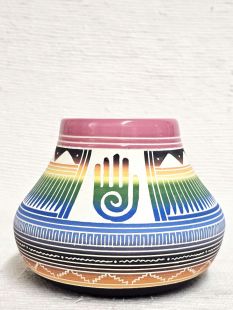 Native American Navajo White Clay Pot with Healing Hand