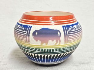 Native American Navajo White Clay Pot with Buffalo