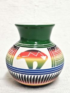 Native American Navajo White Clay Pot with Bear