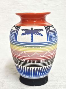 Native American Navajo White Clay Pot with Dragonfly