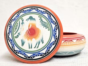 Native American Navajo White Clay Round Jewelry Box with End of the Trail