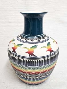 Native American Navajo White Clay Vase with Eagles
