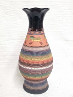 Native American Navajo Red Clay Vase with Horses