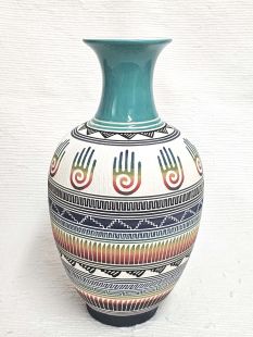Native American Navajo White Clay Vase with Healing Hands