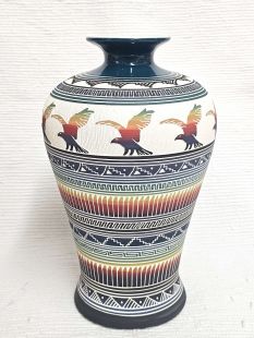 Native American Navajo White Clay Vase with Eagles