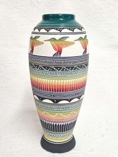 Native American Navajo White Clay Vase with Hummingbirds