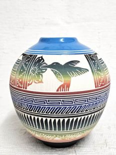Native American Navajo White Clay Pot with Hummingbird