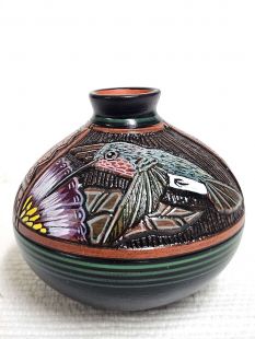 Native American Navajo Red Clay Pot with Hummingbird