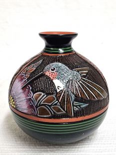 Native American Navajo Red Clay Pot with Hummingbird