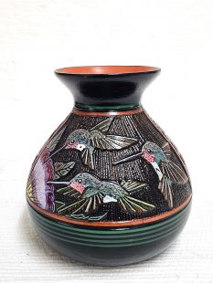 Native American Navajo Red Clay Pot with Hummingbirds