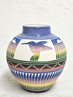 Native American Navajo White Clay Pot with Hummingbird